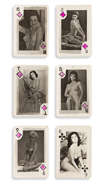 (PLAYING CARDS) A complete deck of 36 Russian photographic prison playing cards, all featuring titillating nude women.